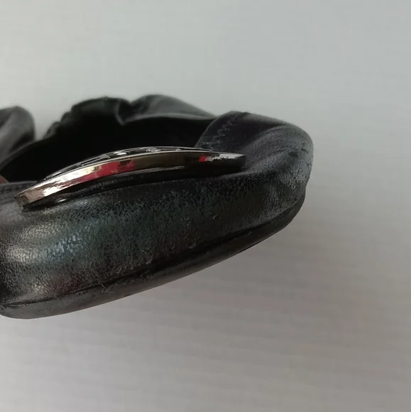 🩷💚⚜️Tory Burch⚜️🩷Black Ballet Flats Double T Signature Leather Shoe Size 8.5 - Picture 8 of 11